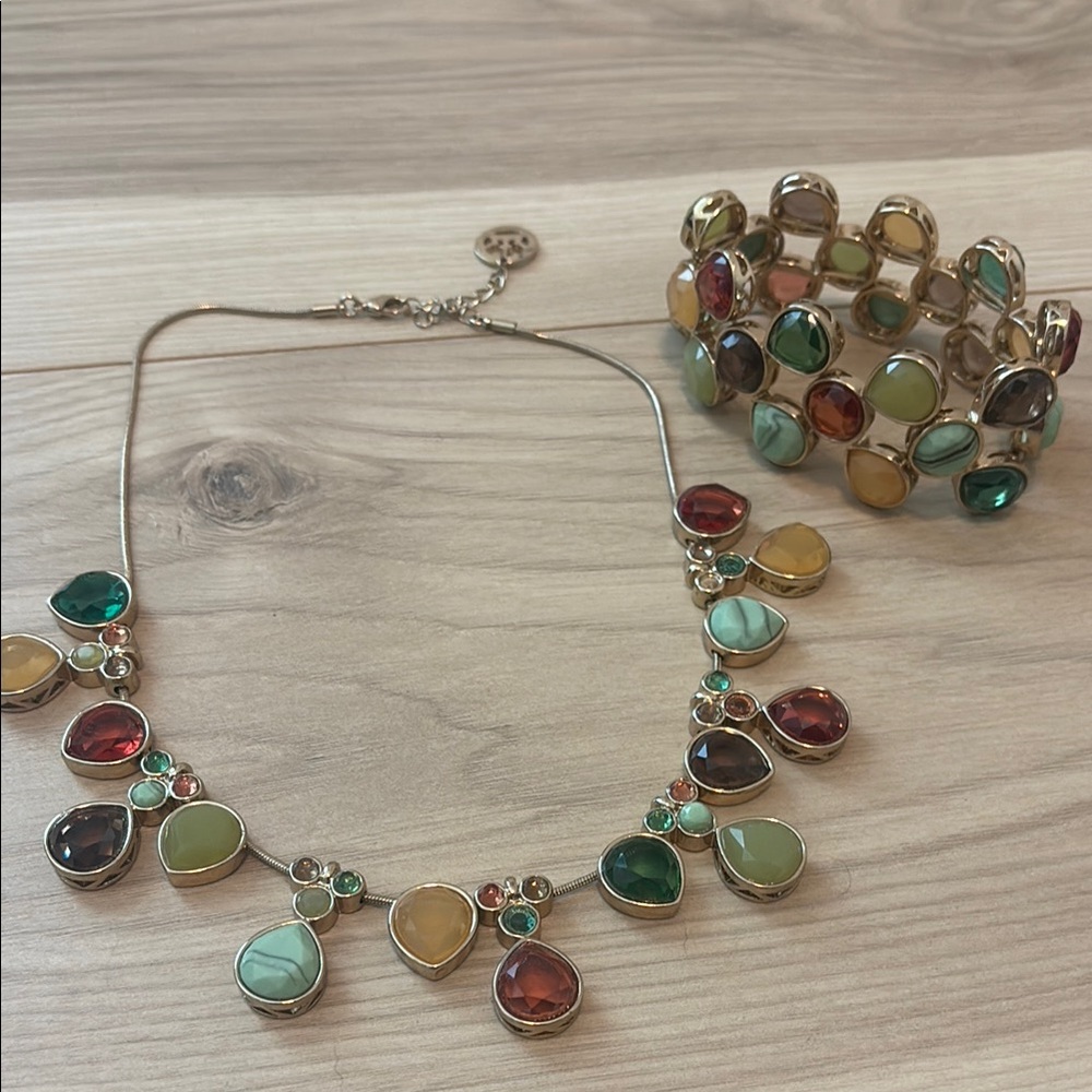 Multicolor Gemstone Necklace and Bracelet Set